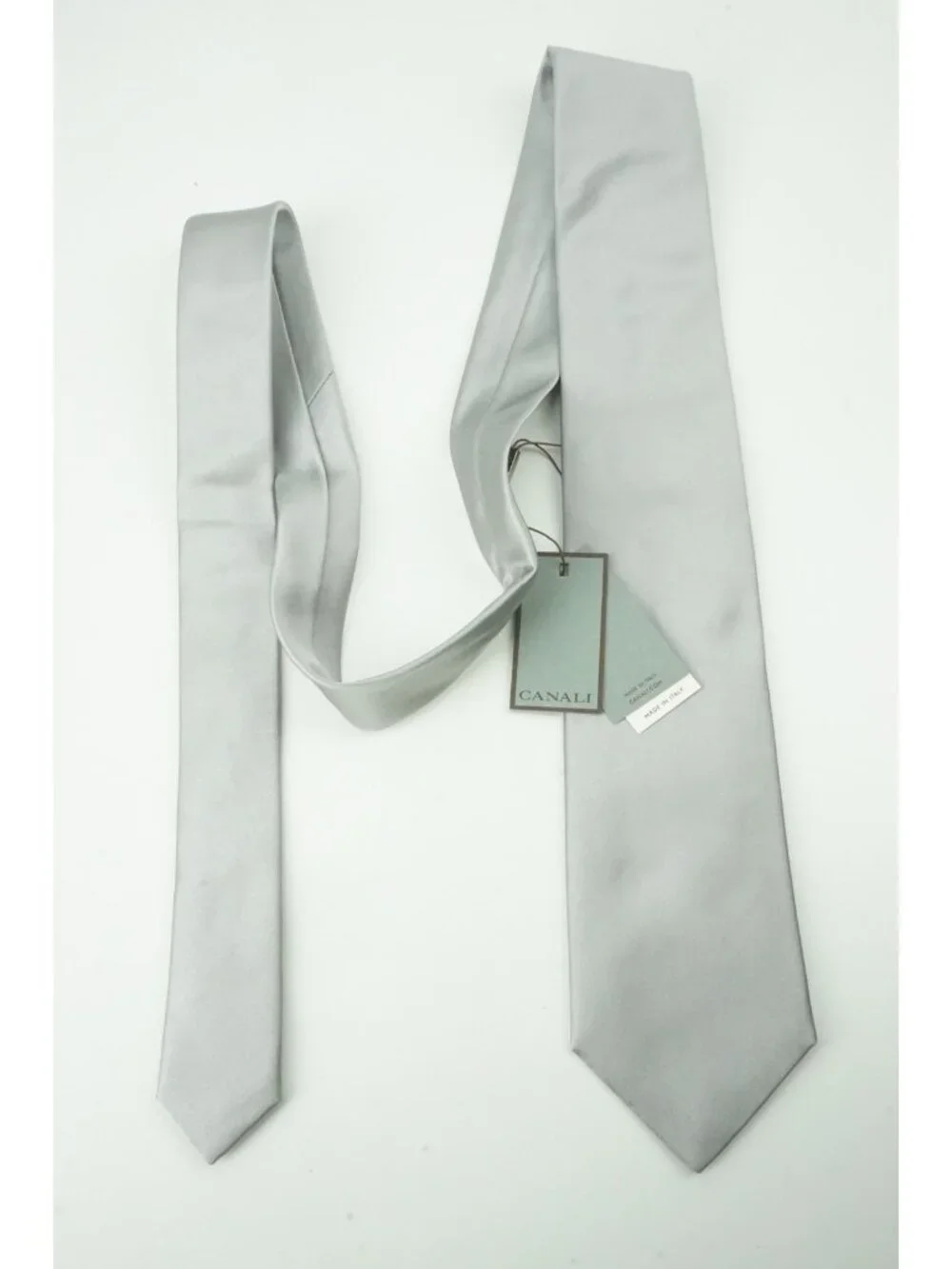 Canali Solid Sateen Stainless Steel Gray 100% Silk Tie Brand New With Tags